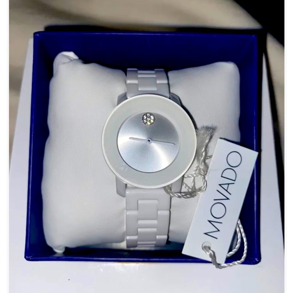Movado BOLD, 36 mm white ceramic and stainless steel watch